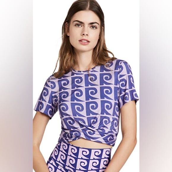 RHODE Coco Front Twist Crop Tee | Cobalt Monogram NWT - Picture 2 of 7